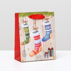 Пакет бумажный "Новогодние носочки" 11,5x14,5x6 см 