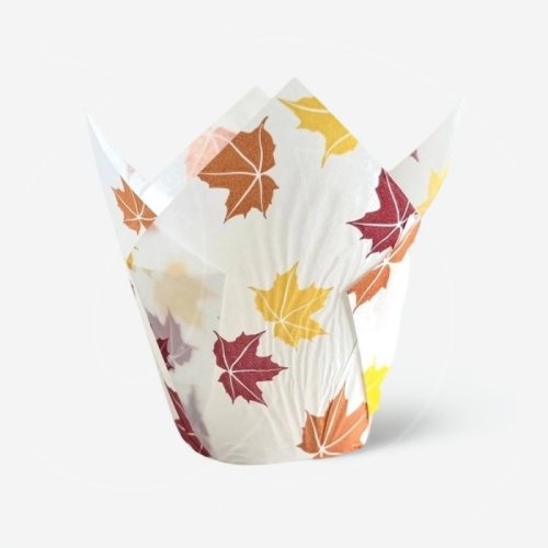 Капсула бумажная тюльпан Белый "Листья" D50 H80 1 шт 