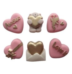 Фигурка из шоколадной глазури "Люблю" Сердечки 6 шт 