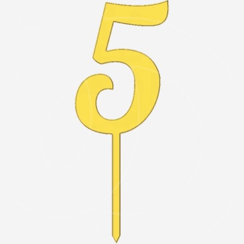 Топпер декоративный акриловый "Цифра 5 на палочке" Золото 6,5 см ТСК43.5