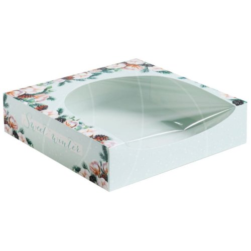 Коробка для печенья/конфет с окном "Нежная Зима" 20х20х5 см 4382424