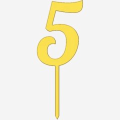 Топпер декоративный акриловый "Цифра 5 на палочке" Золото 6,5 см ТСК43.5