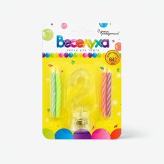 Набор тортовых классических свечей с мигающим держателем Цифра "2" 701007-2	