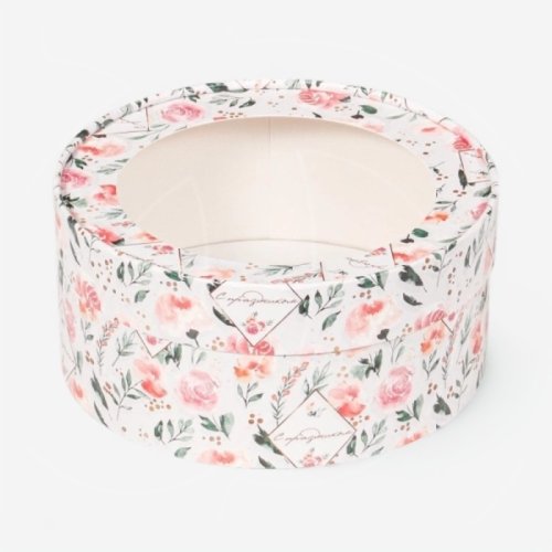 Коробка для сладостей с окном круглая "Розы" 16х7 см 70408