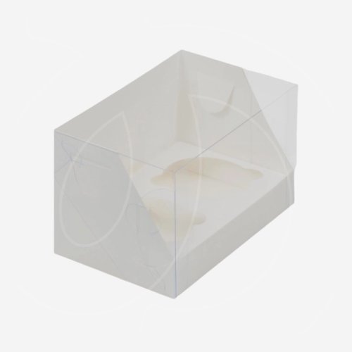 Коробка на 2 капкейка с прозрачной крышкой белая 16х10х10 см 040150